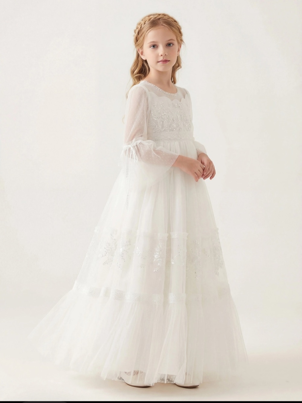 White Tulle Lace Girls' Formal Dress